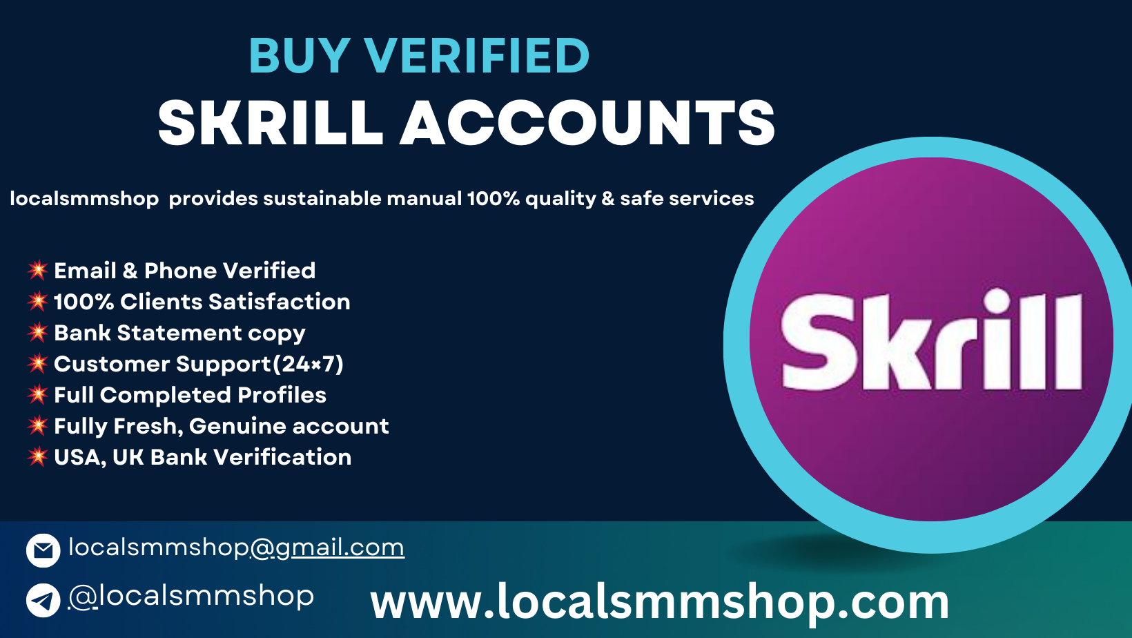 Buy Verified Skrill Accounts - 100% Positive And Verified Seller